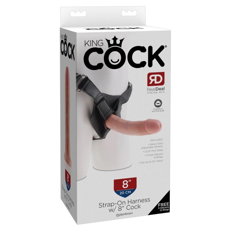 King Cock - Realistyczne Dildo Strap-On 20 CM Jasny Kolor Skóry